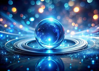 Poster - Mesmerizing Electric Fantasy: A Blue Ball Surrounded by a Space Ring in a Vibrant Bokeh Effect Illustrating a Magewave Universe