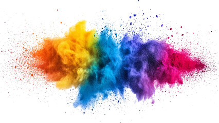 Wall Mural - Rainbow Explosion of Colorful Powder.Multicolored Powder Explosion Isolated on White Background. colorful vibrant rainbow Holi paint color powder explosion with bright colors isolated white background