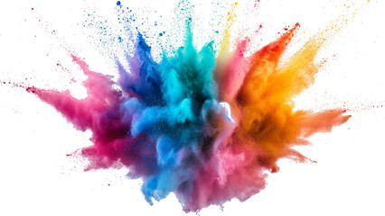 Wall Mural - Rainbow Explosion of Colorful Powder.Multicolored Powder Explosion Isolated on White Background. colorful vibrant rainbow Holi paint color powder explosion with bright colors isolated white background