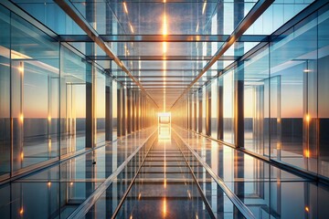 Poster - Minimal Abstract Glass Light Tunnel in 3D Render Showcasing Ethereal Illumination and Geometric Forms for Contemporary Interior Design Inspiration