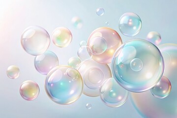 Poster - Minimalist Abstract Illustration Featuring Soft Pastel-Colored Bubbles on a Crisp White Background for Modern Design and Aesthetic Appeal