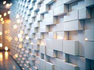 Poster - Minimalist Modern Wall Design with Interlocking White Panels Showcasing Depth Variation in a Tilt-Shift Photography Style for Contemporary Interior Spaces