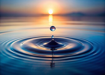 Poster - Minimalist Photography of Earth Drop Causing Water Ripples in a Serene Setting, Capturing the Beauty of Nature's Simple Moments and Tranquil Reflections on the Surface