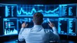 © Wimon - A professional analyzing data trends on multiple high-tech screens, focused on graphs and statistics in a modern workspace.