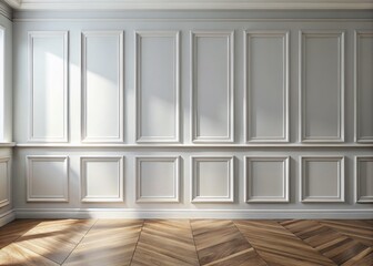 Poster - Minimalist Studio Background Featuring White Wainscoting with Artistic Composition in Rule of Thirds for Modern Interior and Design Aesthetic