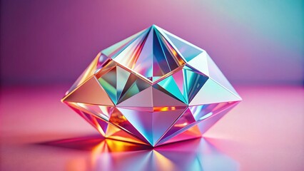 Poster - Modern Abstract Geometric Faceted Crystal on Soft Pastel Pink Background Ideal for Creative Design Assets and Unique Project Inspirations