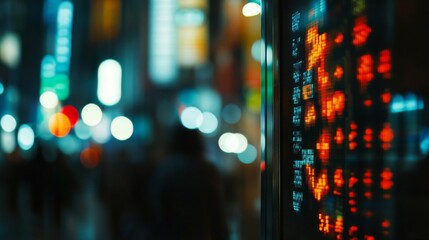 Sticker - A stock market graph with orange and blue colors, displaying sharp typography on an abstract cityscape background.