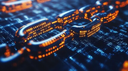 Poster - Futuristic Digital Chain Link with Glowing Nodes and High-Tech Background