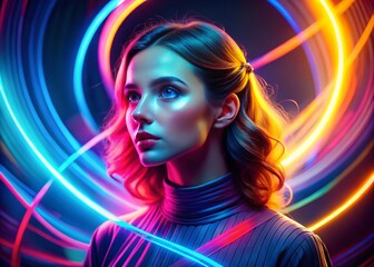 Poster - Neon Curves Abstract Portrait Background, Dynamic Lighting, Captivating Photography