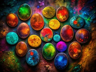 Poster - Night Photography Featuring Grunge Round Shape Ovals with Paint Brush Effects in Dark Tones for Abstract Artistic Backgrounds and Textures