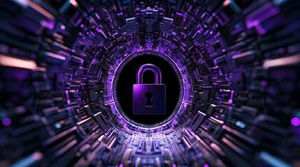 Poster - Secure digital padlock icon with keyhole in a high-tech cyber environment