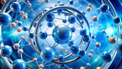 Poster - Panoramic Molecular Structure: Blue & White Atom, Science Abstract, Scientific Illustration, Molecular Model, Chemistry Background