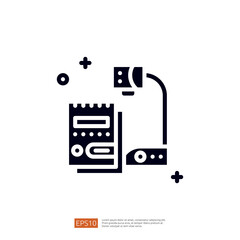 Poster - A graphic representation of a device with a screen and connectors, suggesting functionality related to technology or communication.