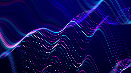 Fototapete - Lights background. Colored music wave. Big data digital code. Futuristic dots Illustration. 3D