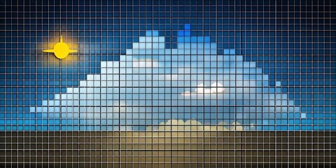 Poster - Pixel-Perfect Partly Cloudy Night Weather with Rain: Detailed Linear Design for Versatile Application, Created with Dual Grids of 32x32 and 24x24 Pixels, Scalable and Editable