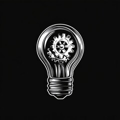 Poster - Lightbulb with gears inside, monochrome illustration.