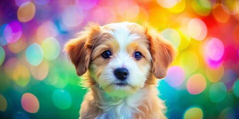 Poster - Quirky and Colorful Puppy Art: Abstract Clip-Art Delight with Bokeh Effect, Perfect for Spring and Summer Backgrounds, Copyspace, and Vibrant Wallpaper Designs