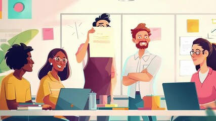 Aufkleber - team of designers are brainstorming in their office. they are discussing innovative manufacturing pr