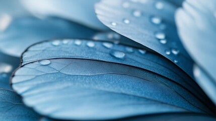 Poster - Delicate blue petals glisten with water droplets in a serene close-up display