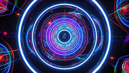 Poster - Abstract swirl pattern with blue and black circles, digital energy and galaxy design