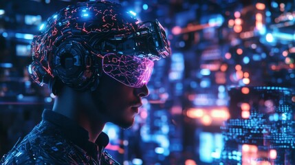 Aufkleber - Neurotechnology advancements urban setting conceptual art digital environment close-up futuristic vision