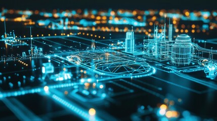 Poster - Futuristic city infrastructure urban environment digital concept art high-tech night view sustainable technology