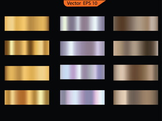 Wall Mural - Set of gold banners. Set of foil texture background. Holographic and golden foil texture. Realistic gradient mesh. High resolution.
