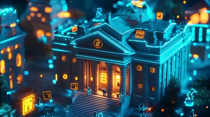 Fototapete - Innovative financial inclusion solutions urban center digital art futuristic environment aerial view economic empowerment