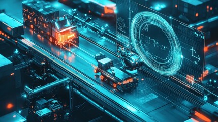 Poster - Revolutionizing predictive maintenance in logistics urban setting digital art futuristic environment aerial view innovation