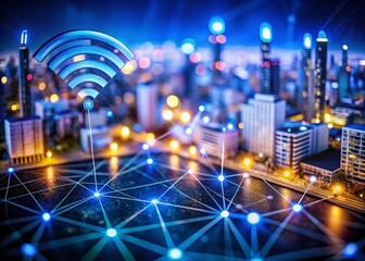 Poster - Secure Digital WiFi Concept Background of Technology Featuring Tilt-Shift Photography with a Focus on Connectivity, Cybersecurity, and Modern Digital Life