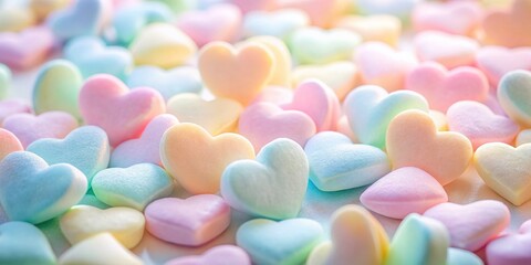 Poster - Serene Night Photography of Pastel Heart Patterns on a Soft White Background Capturing the Gentle Charm and Delicate Beauty of Romantic Designs for Various Uses