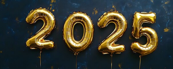 Fototapete - New Year greetings and Happy New Year celebration ideas with golden number balloons, a dark background with fireworks and confetti.