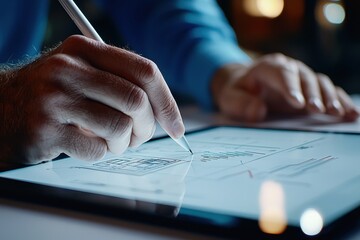 Aufkleber - Business Professional Analyzing Data on Digital Tablet Screen at Night