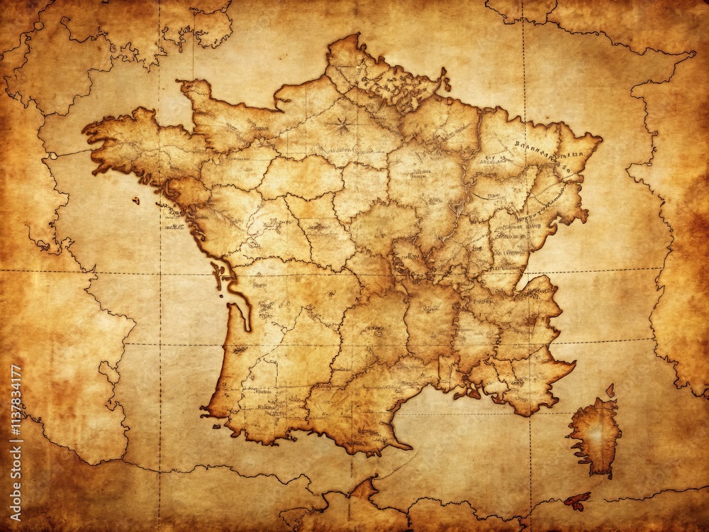 Grunge France Map Brown Paper Texture Vintage Antique France Map Old ...