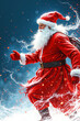 © Sergey - Energetic Santa Claus Running with Magical Sparkles Through Snowy Night Scene