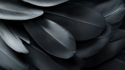Poster - elegant arrangement of dark feathers showcasing texture and depth in a monochromatic setting
