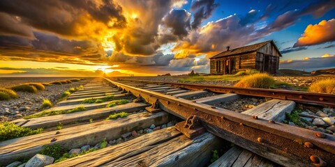 Poster - Stunning Concrete Sleeper Landscape Photography: Industrial Chic Meets Nature's Beauty