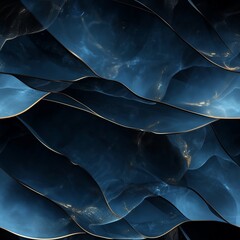 Poster - fluid waves of deep blue with soft golden edges create a mesmerizing abstract pattern of movement an