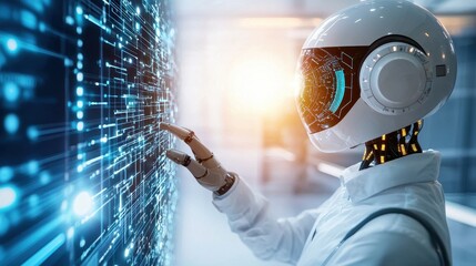 Poster - Futuristic Robot Interface Interaction with Data Visualization in Modern Technology Environment