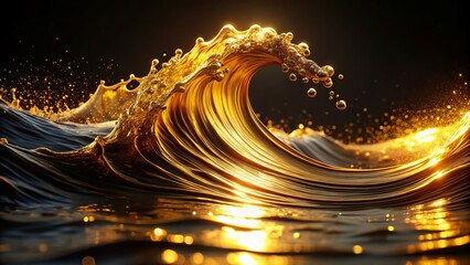Poster - Stunning Golden Wave Effect on Dark Background Created with Generative AI Technology, Showcasing Dynamic Energy and Modern Aesthetic for Digital Art Enthusiasts