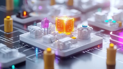 Poster - Abstract Digital Technology Concept with Neon Glowing Elements