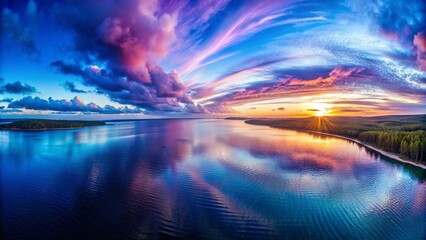 Poster - Stunning Panoramic Photography of Blue and Purple Background with Smooth Gradient and Subtle Noise Texture for Abstract Art and Design Projects
