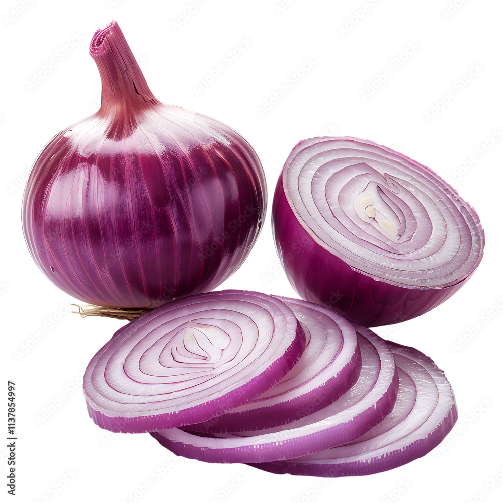 Whole and sliced onions, isolated against a transparent background ...