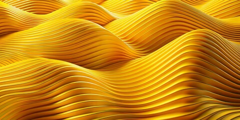 Poster - Stunning Yellow Wavy Volume Stripes in 3D Render Illustration Showcasing Minimalist Aesthetic for Modern Interior Design and Digital Art Projects
