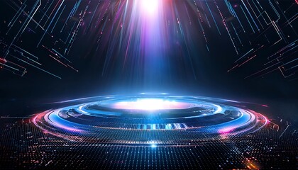 Aufkleber - Futuristic digital landscape with radiant light.