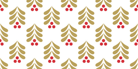 Wall Mural - christmas gold mistletoe seamless pattern. vector illustration.