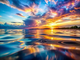 Poster - Surreal Close-Up of a Smooth Water Surface Reflecting Light in Dreamlike Patterns, Capturing the Essence of Tranquility and Serenity in a Unique Visual Experience
