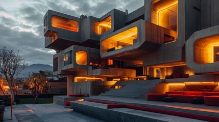 Poster - Contemporary urban brutalist architecture showcase evening visuals and aesthetic design perspectives