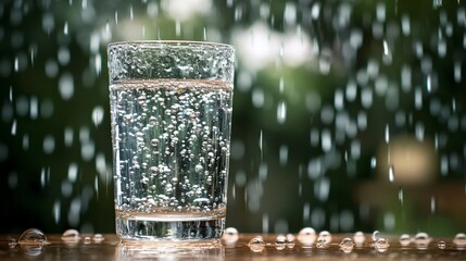 Aufkleber - Raindrops on a glass of water outdoor setting macro photography nature close-up refreshing concept