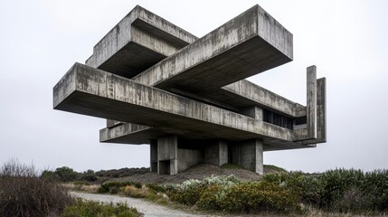 Aufkleber - Low-angle photography of coastal minimalist brutalist architecture in natural environments with modern design aesthetics
